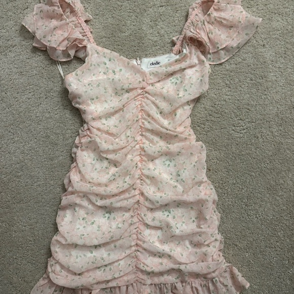 Elodie Pink Ruched Puff Sleeve Mini Dress